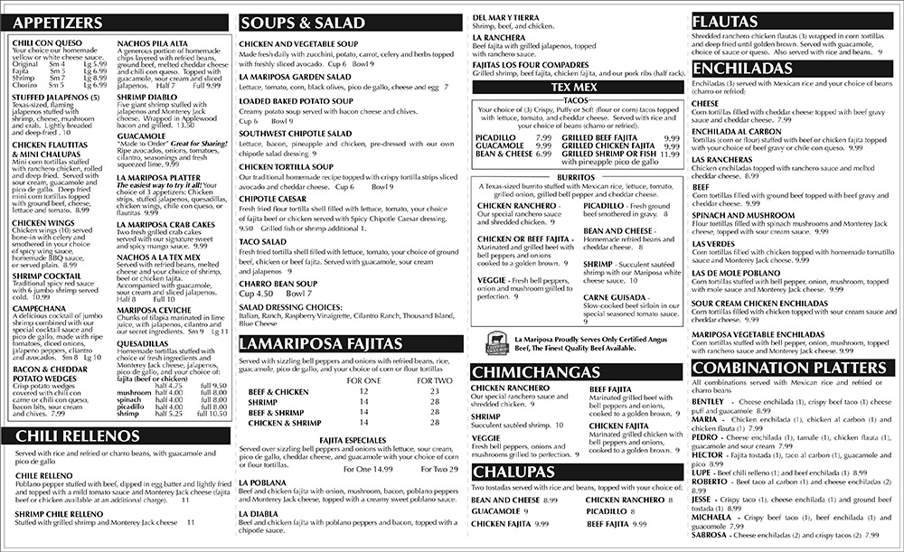 La Mariposa Grill To-Go Menu