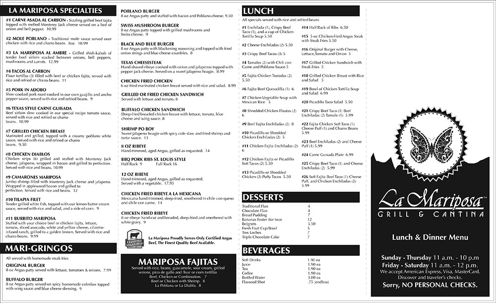 La Mariposa Grill To-Go Menu