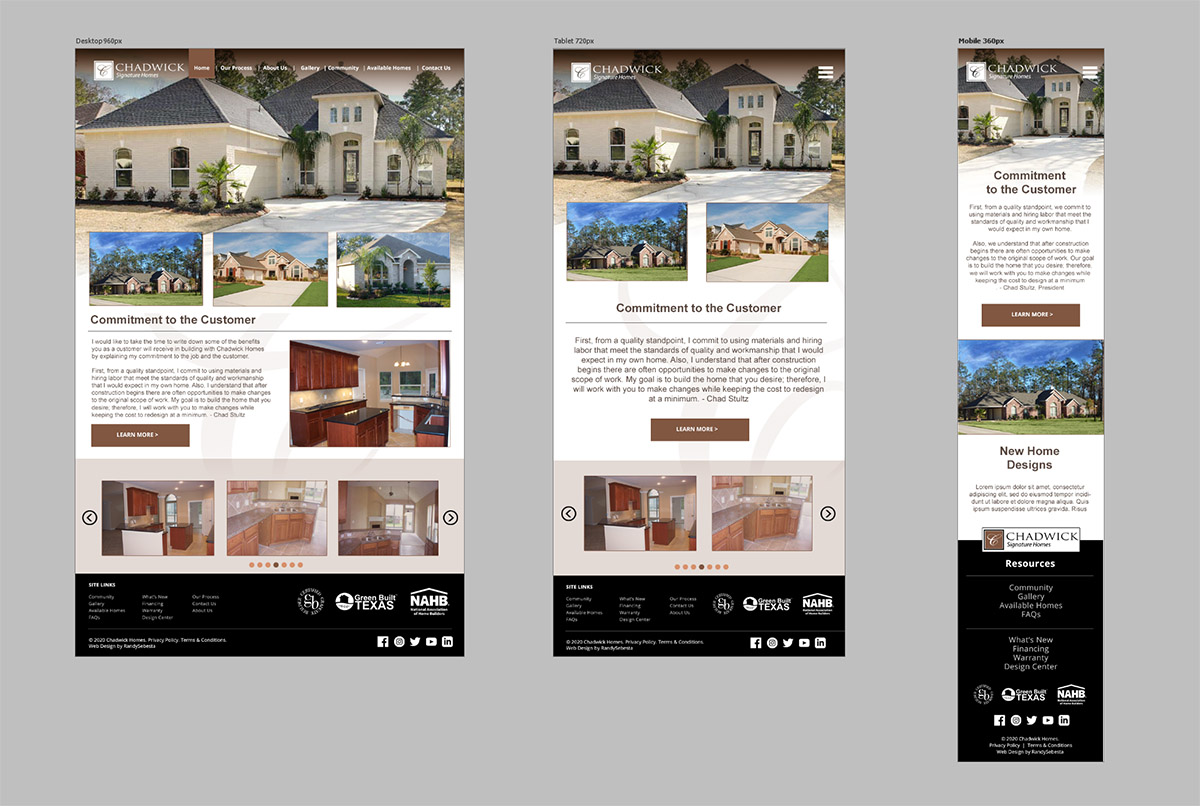 Mockups for Chadwick Homes Website